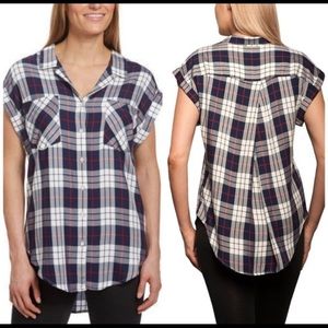 Jachs girlfriend plaid short sleeve button down top